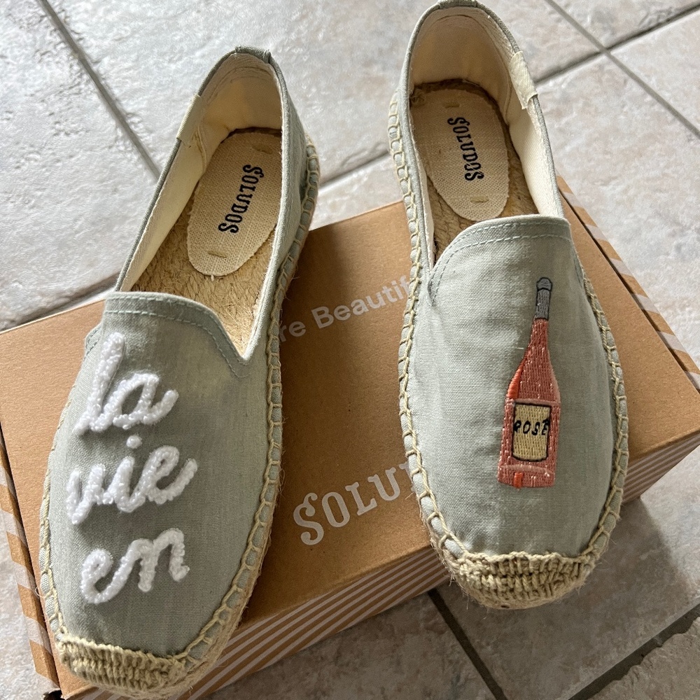 Soludos Gray Espadrilles with Embroidery
